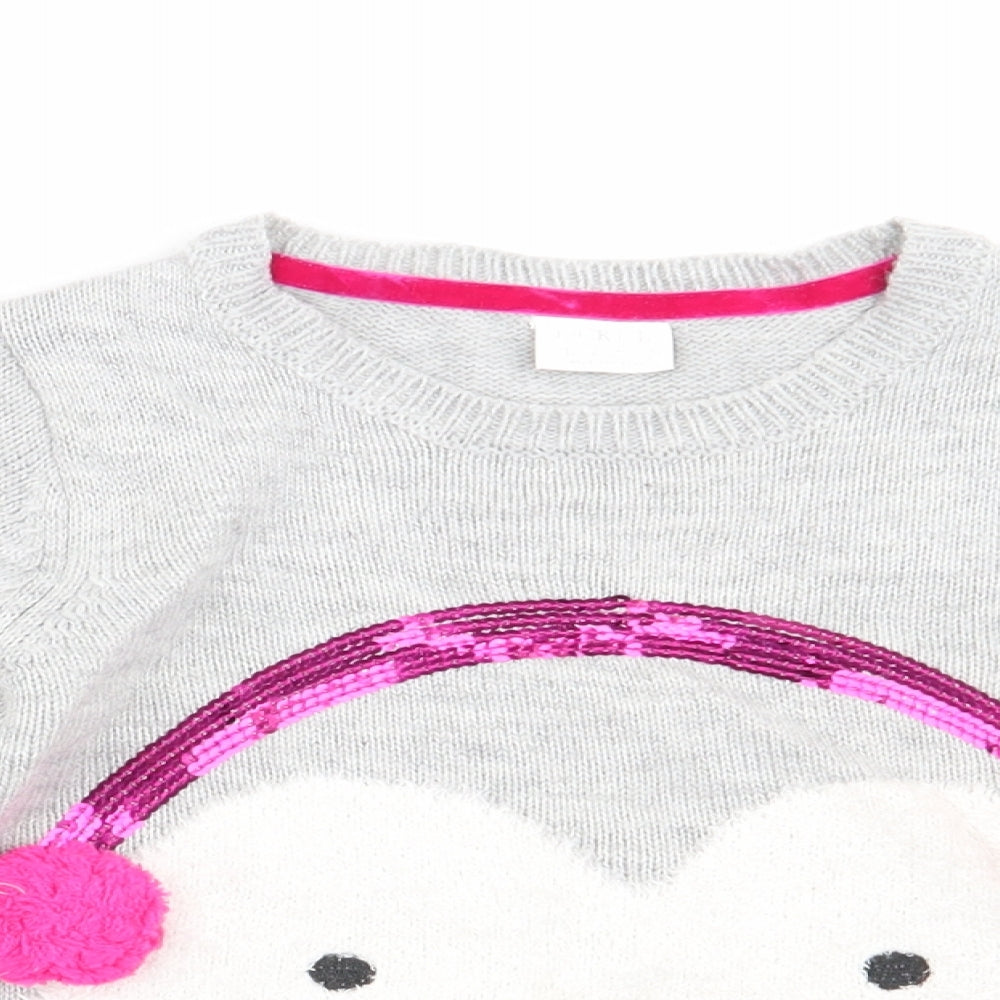 Florence and Fred Girls Grey Animal Print  Pullover Jumper Size 5-6 Years  - Penguin Ear Muffs
