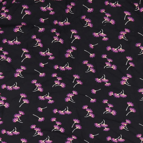 Peacocks Womens Black Floral  Basic Button-Up Size 10  - Pink Orange Purple Flowers Adjustable Sleeve Length