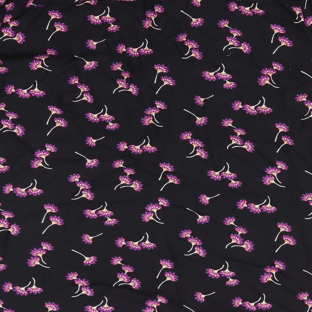 Peacocks Womens Black Floral  Basic Button-Up Size 10  - Pink Orange Purple Flowers Adjustable Sleeve Length