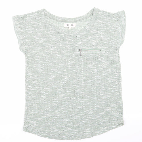 New Look Womens Green   Pullover Jumper Size 10  - Zip Pocket Green & White mix