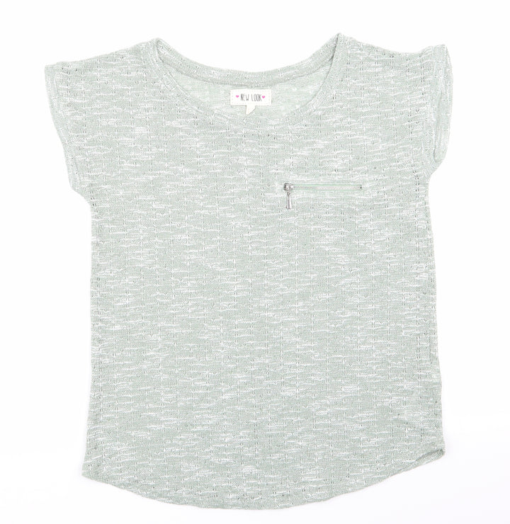 New Look Womens Green   Pullover Jumper Size 10  - Zip Pocket Green & White mix