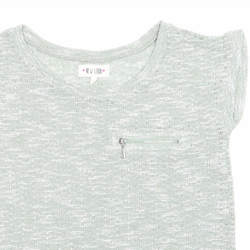 New Look Womens Green   Pullover Jumper Size 10  - Zip Pocket Green & White mix