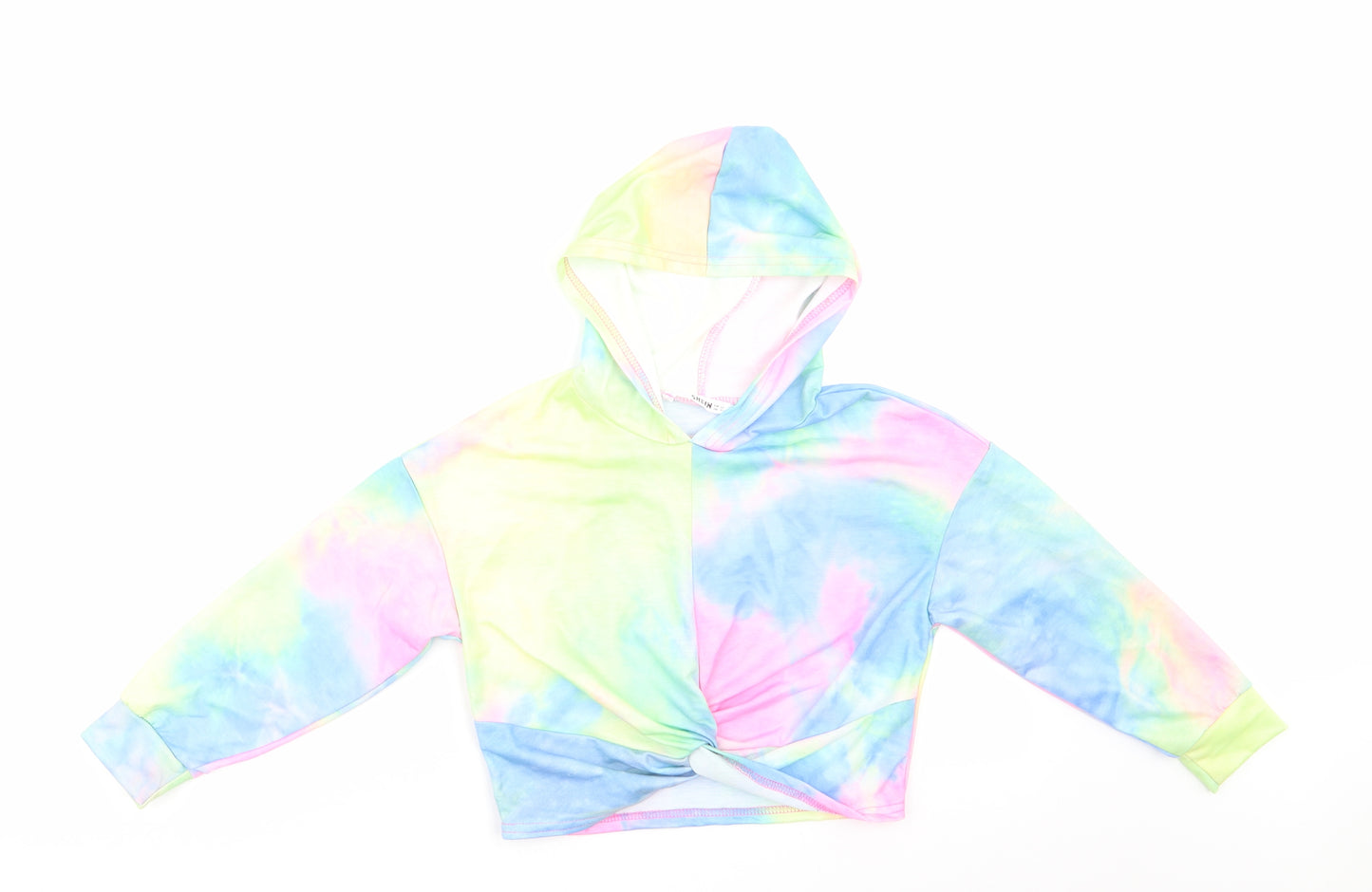 SheIn Girls Multicoloured   Pullover Hoodie Size 7-8 Years  - Tye Dye Pink Blue Yellow Green Knotted Waist detail