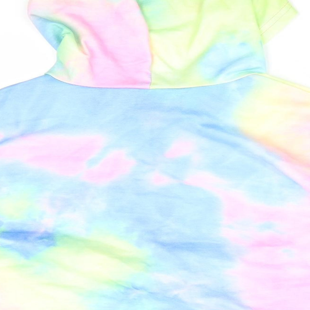 SheIn Girls Multicoloured   Pullover Hoodie Size 7-8 Years  - Tye Dye Pink Blue Yellow Green Knotted Waist detail