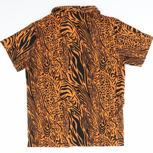 I Love Fancy Dress Womens Orange Animal Print  Basic Button-Up Size S  - Black Print