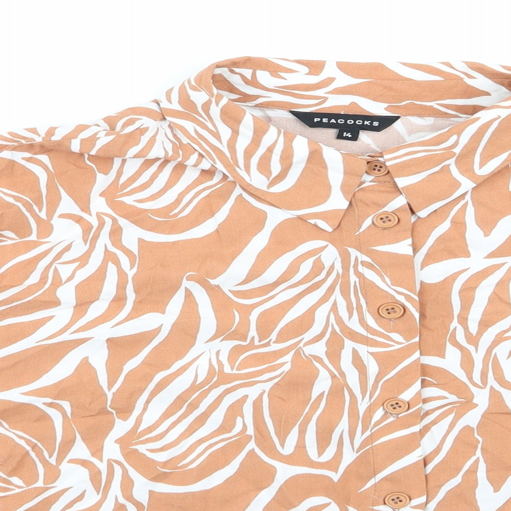 Peacocks Womens Brown Animal Print  Basic Button-Up Size 14  - White Print