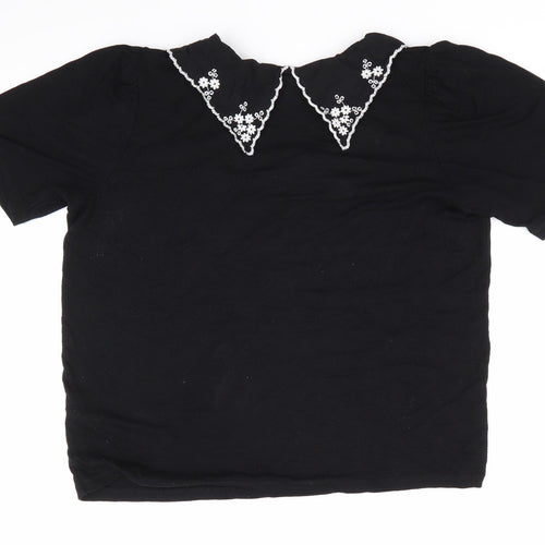 New Look Womens Black Floral  Basic Blouse Size 14  - Embroidered Collar White
