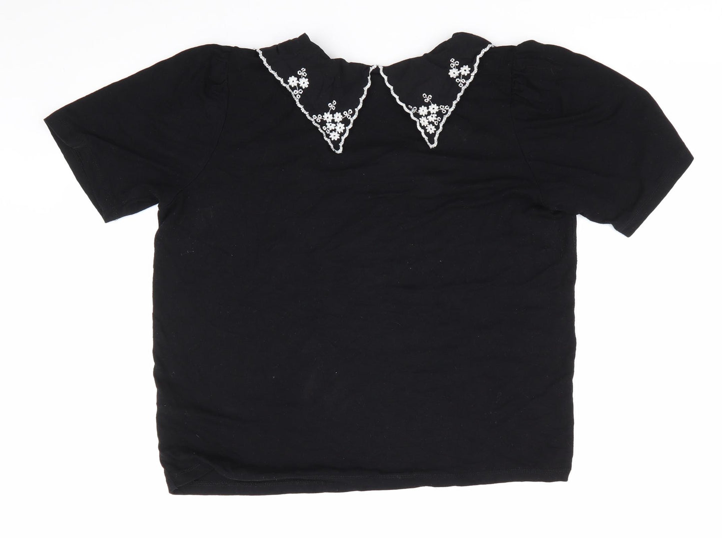 New Look Womens Black Floral  Basic Blouse Size 14  - Embroidered Collar White