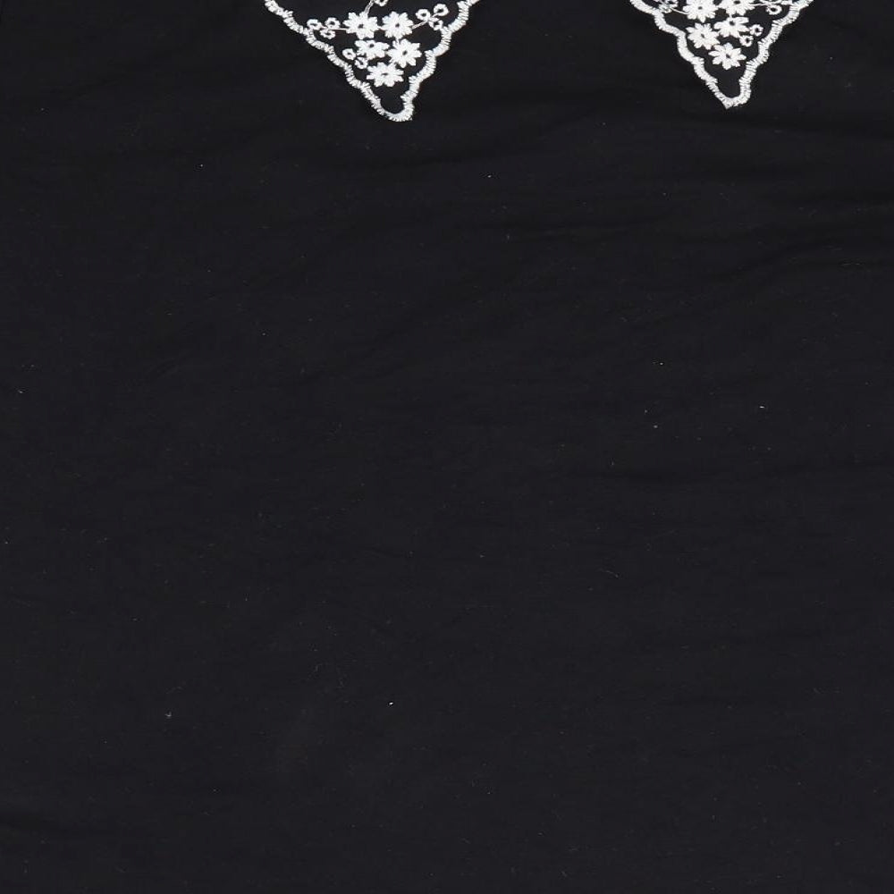 New Look Womens Black Floral  Basic Blouse Size 14  - Embroidered Collar White