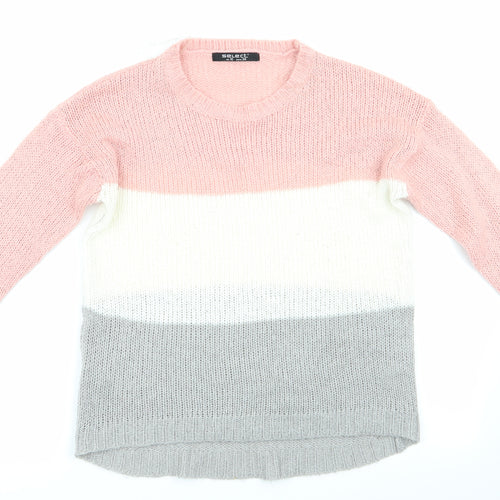 Select Womens Grey Striped  Pullover Jumper Size 10  - Peach Ivory Grey