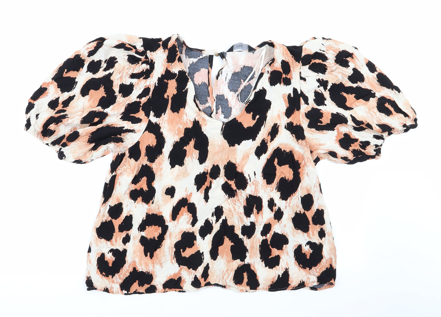 Florence and Fred Womens Black Animal Print  Basic Blouse Size 16  - Elasticated Sleeves Ivory & Orange