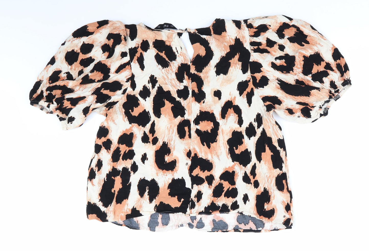 Florence and Fred Womens Black Animal Print  Basic Blouse Size 16  - Elasticated Sleeves Ivory & Orange