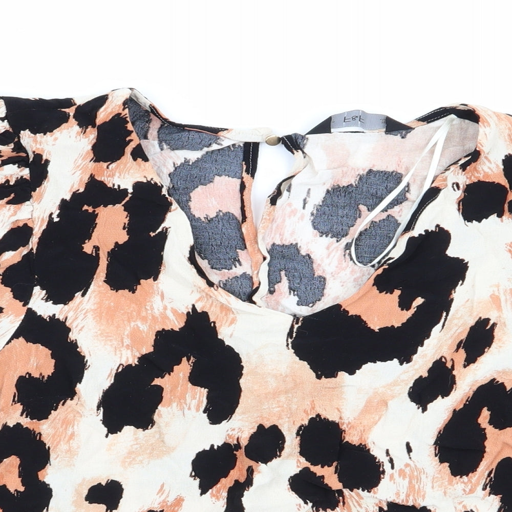 Florence and Fred Womens Black Animal Print  Basic Blouse Size 16  - Elasticated Sleeves Ivory & Orange