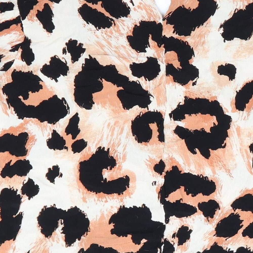 Florence and Fred Womens Black Animal Print  Basic Blouse Size 16  - Elasticated Sleeves Ivory & Orange