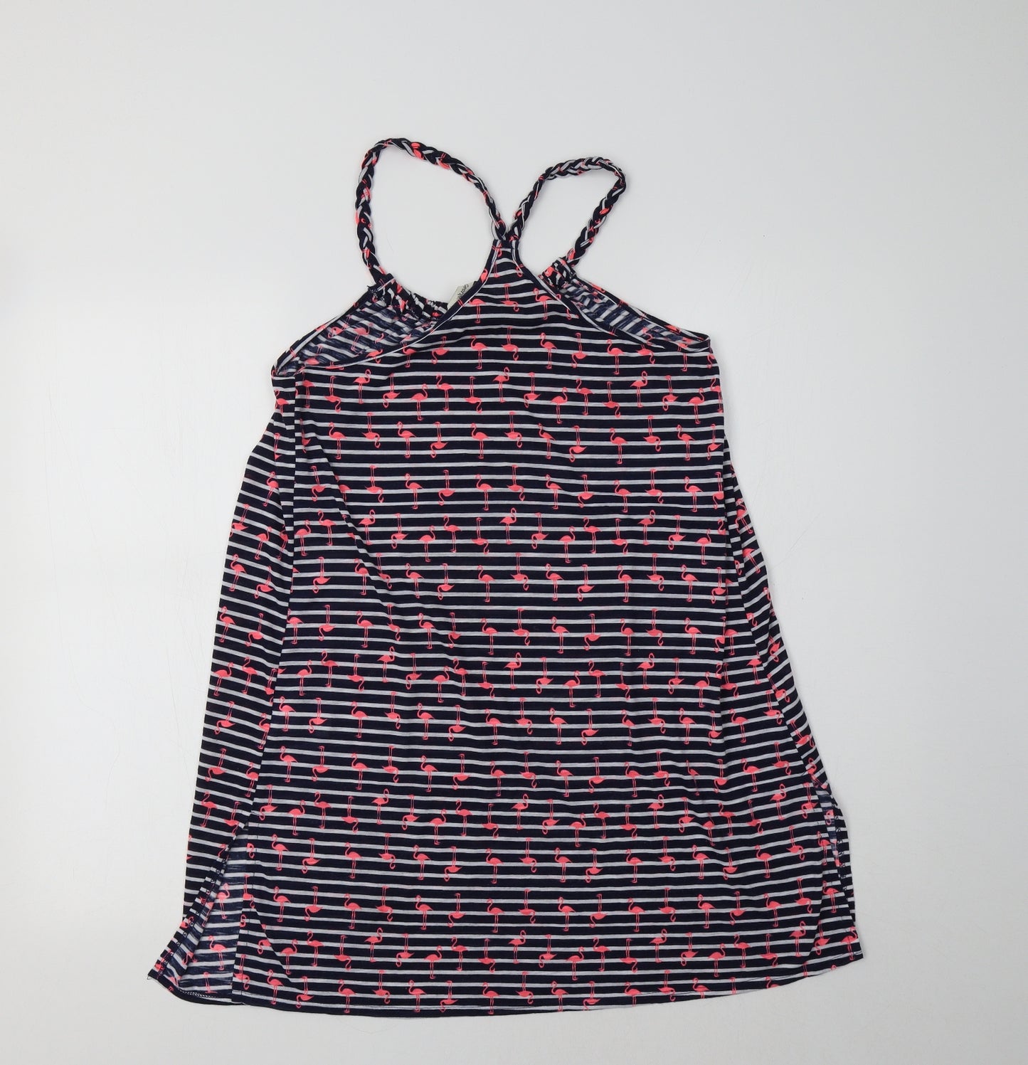 George Womens Blue Striped  Tank Dress  Size S  - Flamingo Print