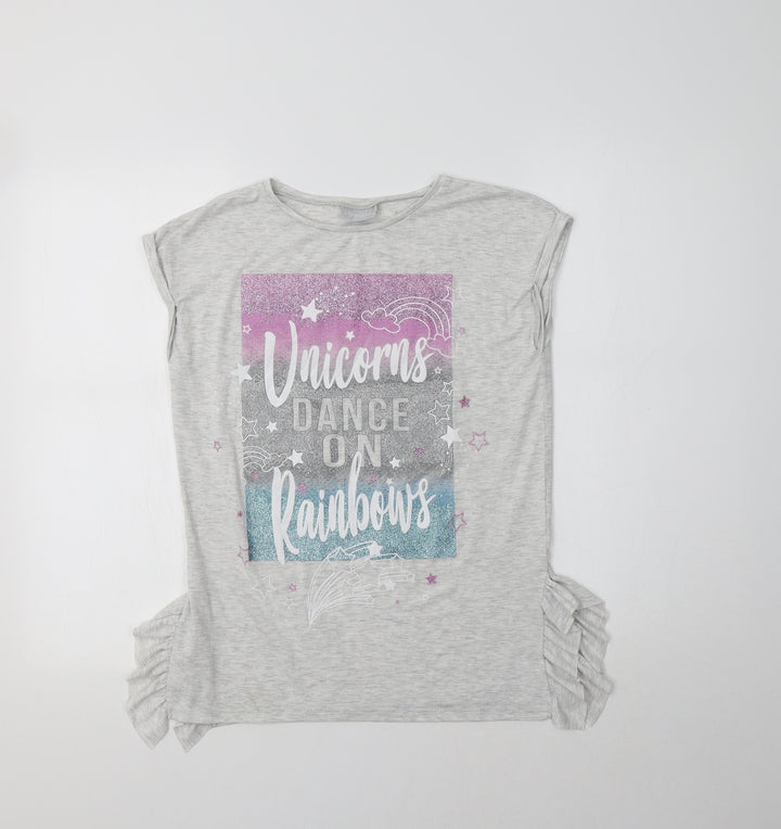 Matalan Girls Grey   Basic Polo Size 12 Years  - Unicorns Dance