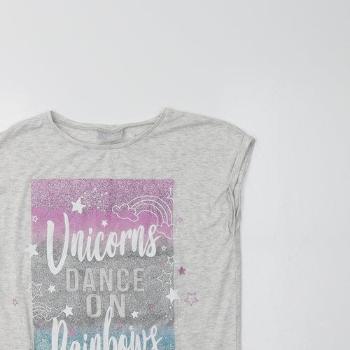 Matalan Girls Grey   Basic Polo Size 12 Years  - Unicorns Dance