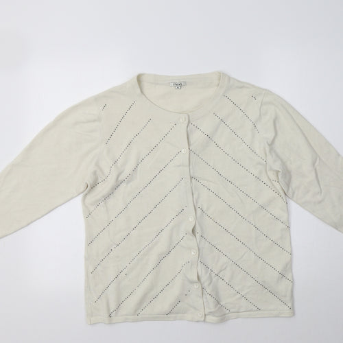 //text.. Womens Ivory Geometric  Cardigan Jumper Size XL