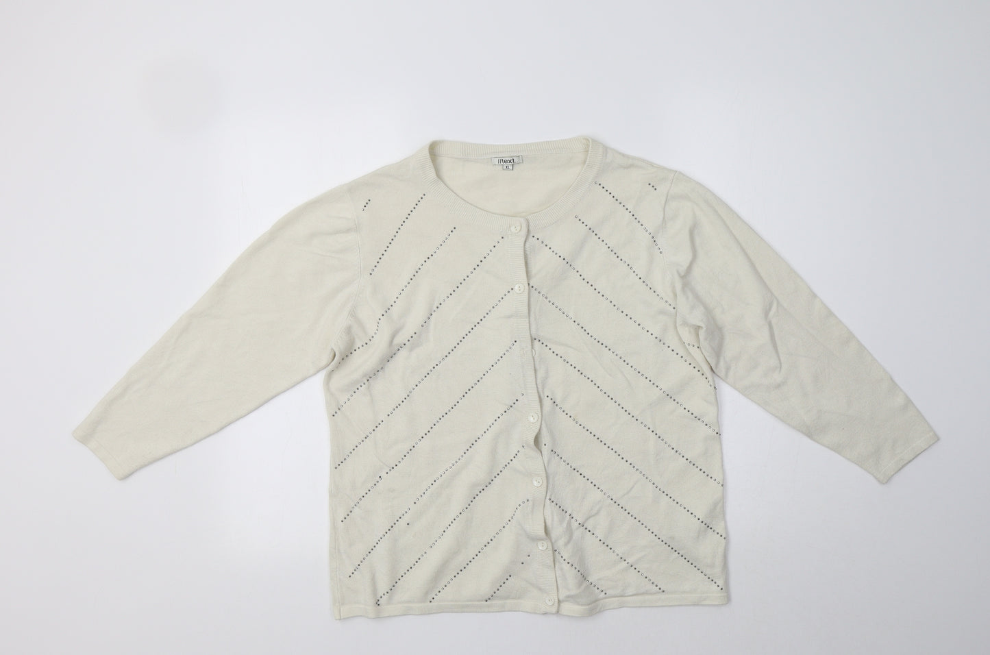 //text.. Womens Ivory Geometric  Cardigan Jumper Size XL