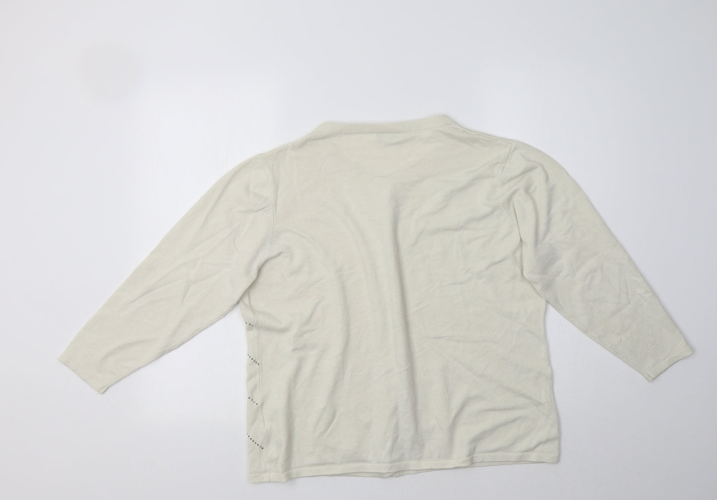 //text.. Womens Ivory Geometric  Cardigan Jumper Size XL