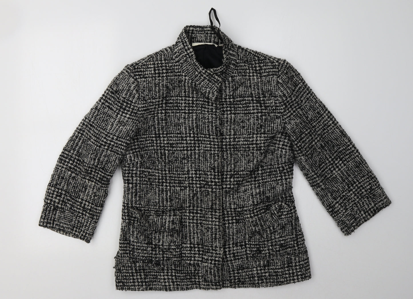 Ronit Zilkha Womens Grey Check  Jacket Blazer Size S