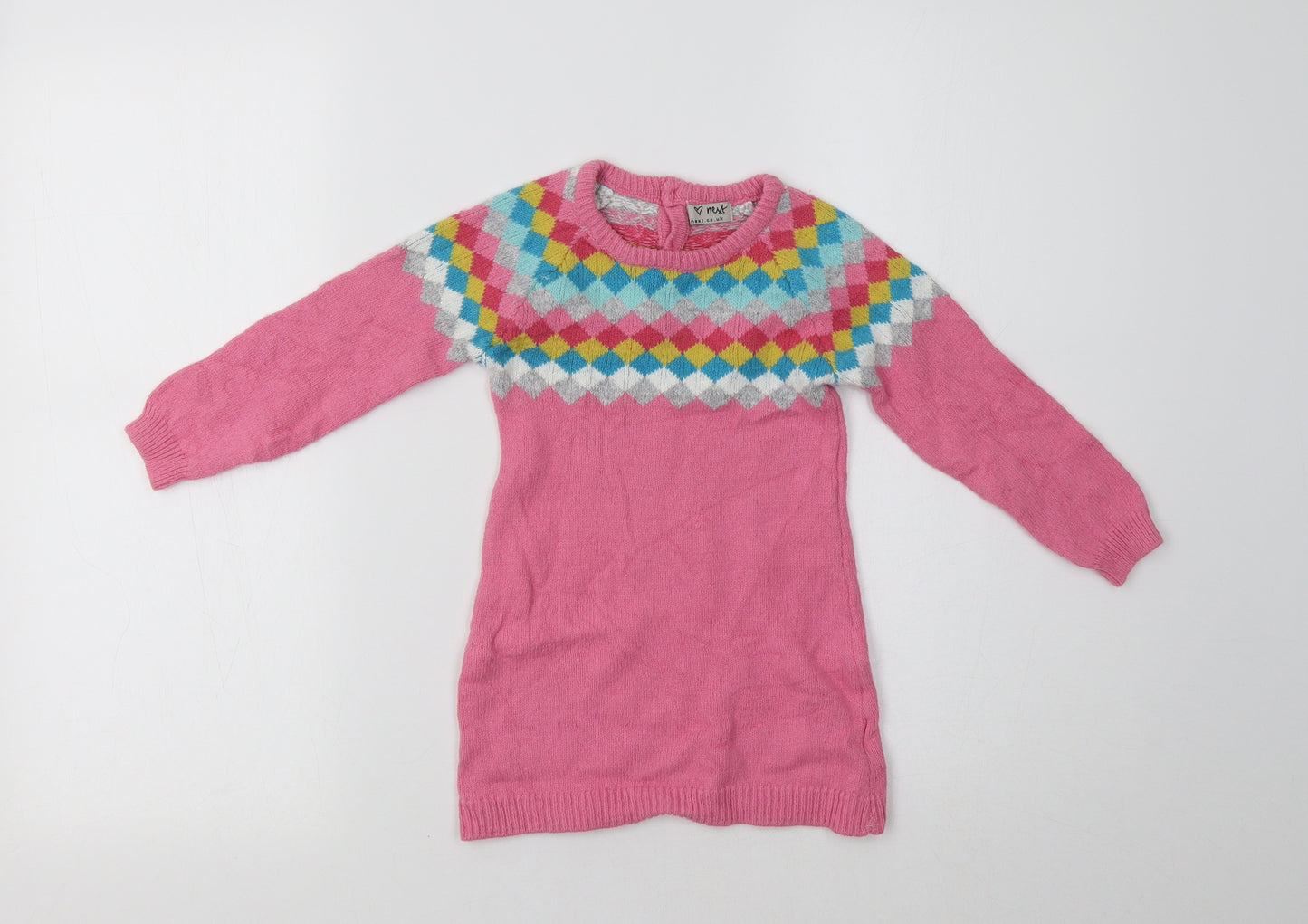 NEXT Girls Pink Geometric  Jumper Dress  Size 2-3 Years