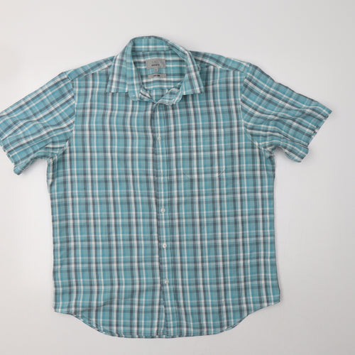 M&S Mens Blue Check   Button-Up Size L