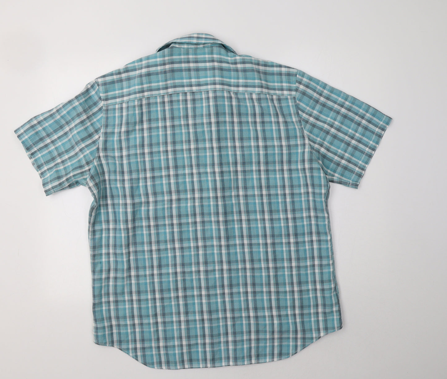 M&S Mens Blue Check   Button-Up Size L