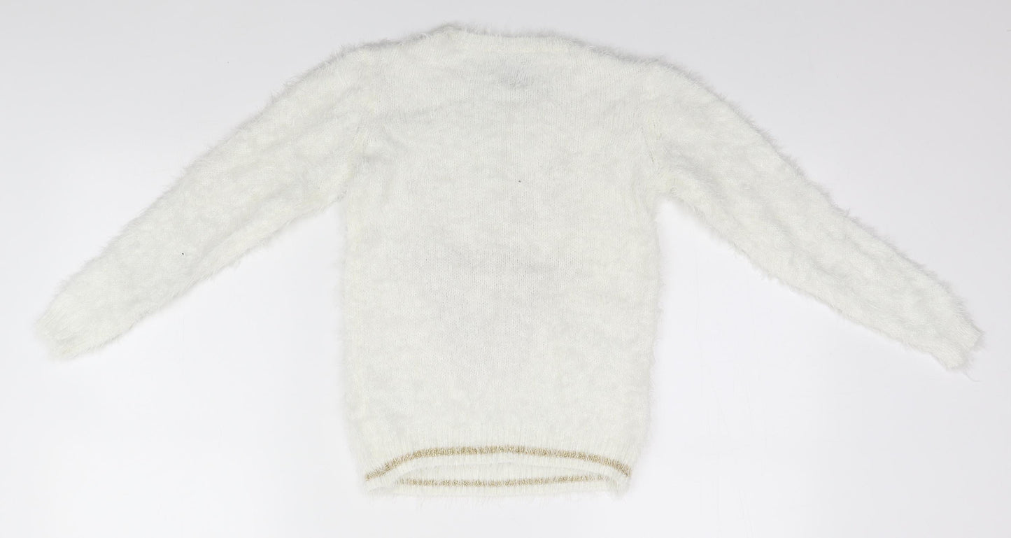 George Girls White   Pullover Jumper Size 8-9 Years  - Christmas, Reindeer
