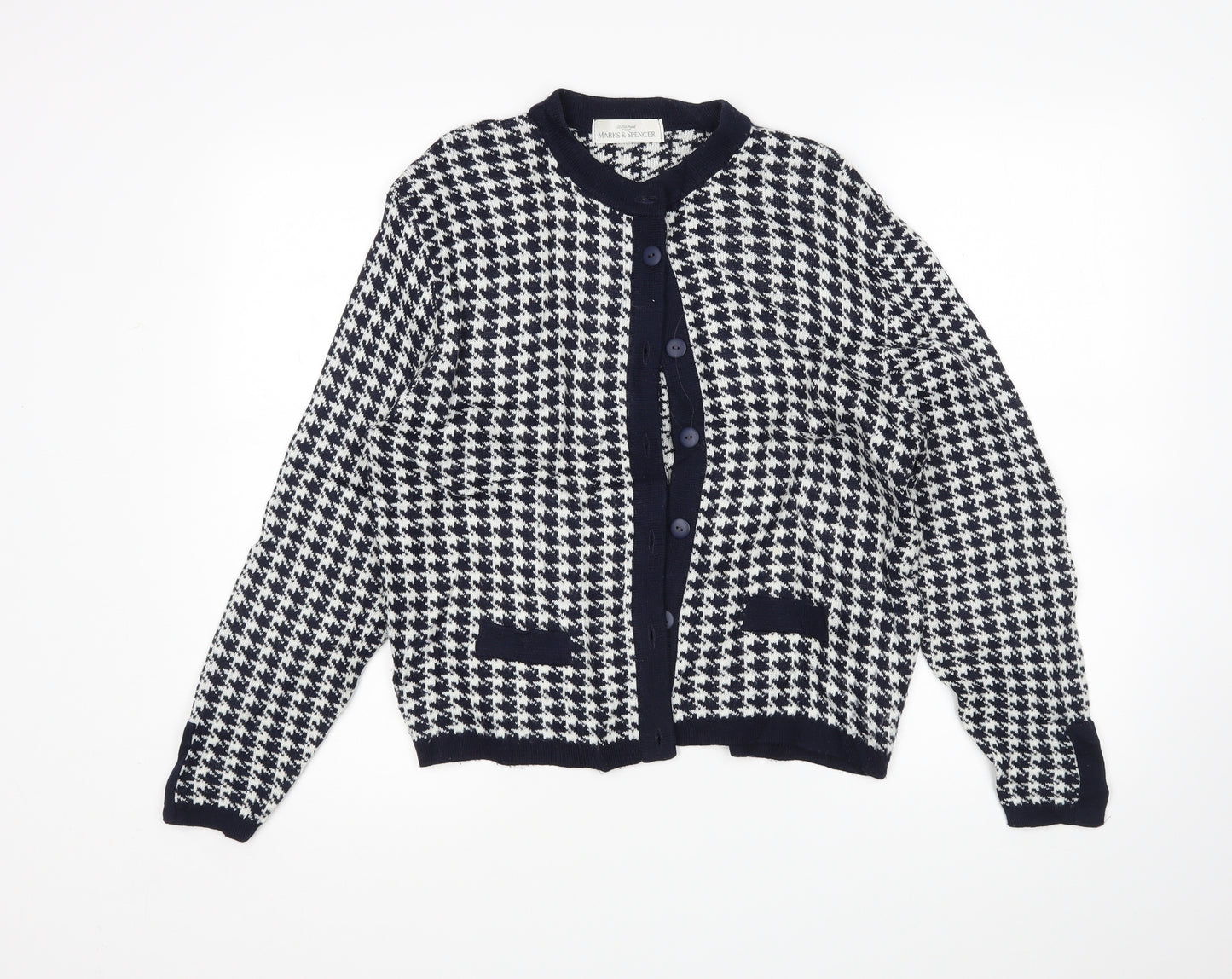 M&S Womens Multicoloured Houndstooth  Cardigan Jumper Size 10