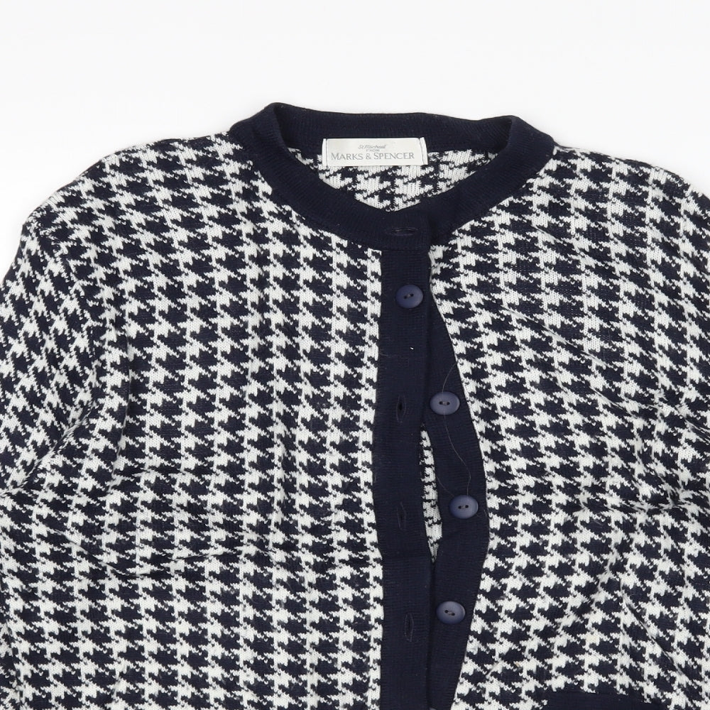 M&S Womens Multicoloured Houndstooth  Cardigan Jumper Size 10