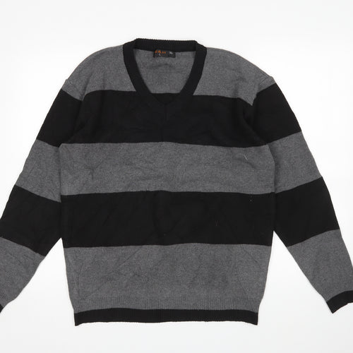 S&H Mens Grey Striped  Pullover Jumper Size L