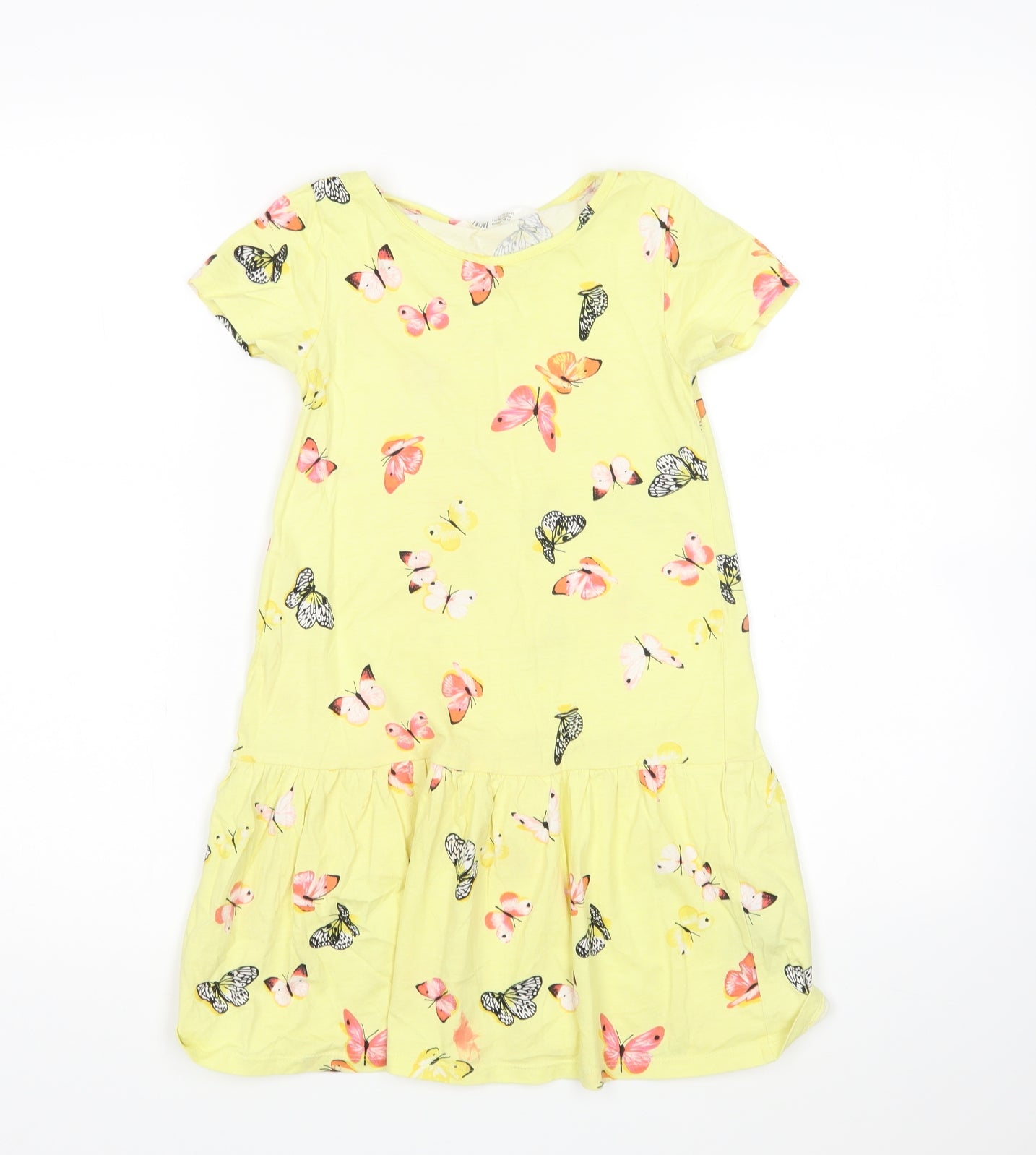H&M Girls Yellow Animal Print  T-Shirt Dress  Size 7-8 Years