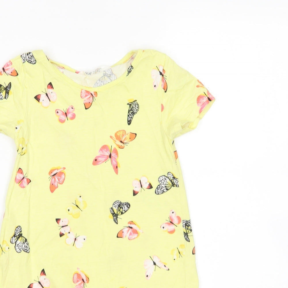 H&M Girls Yellow Animal Print  T-Shirt Dress  Size 7-8 Years