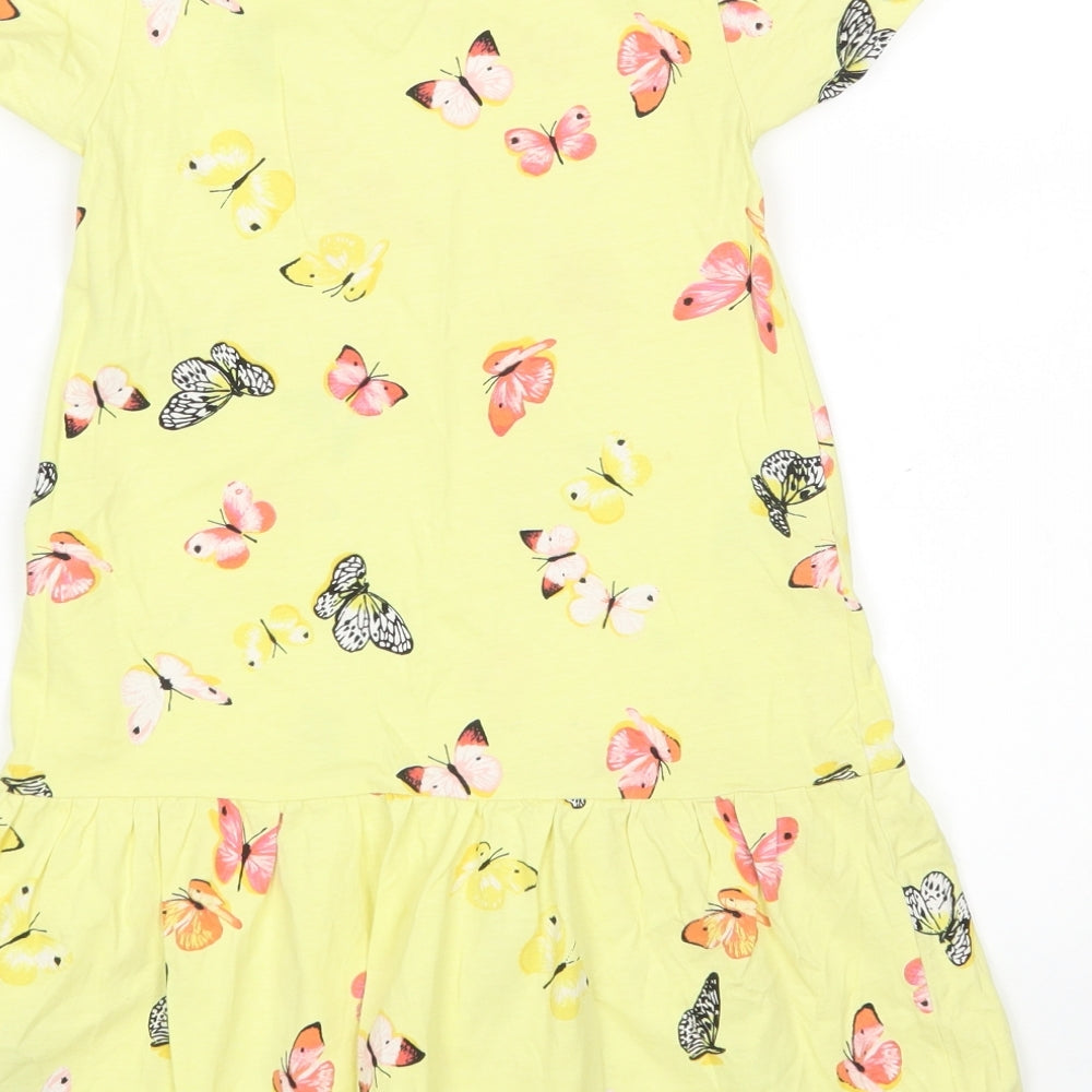 H&M Girls Yellow Animal Print  T-Shirt Dress  Size 7-8 Years