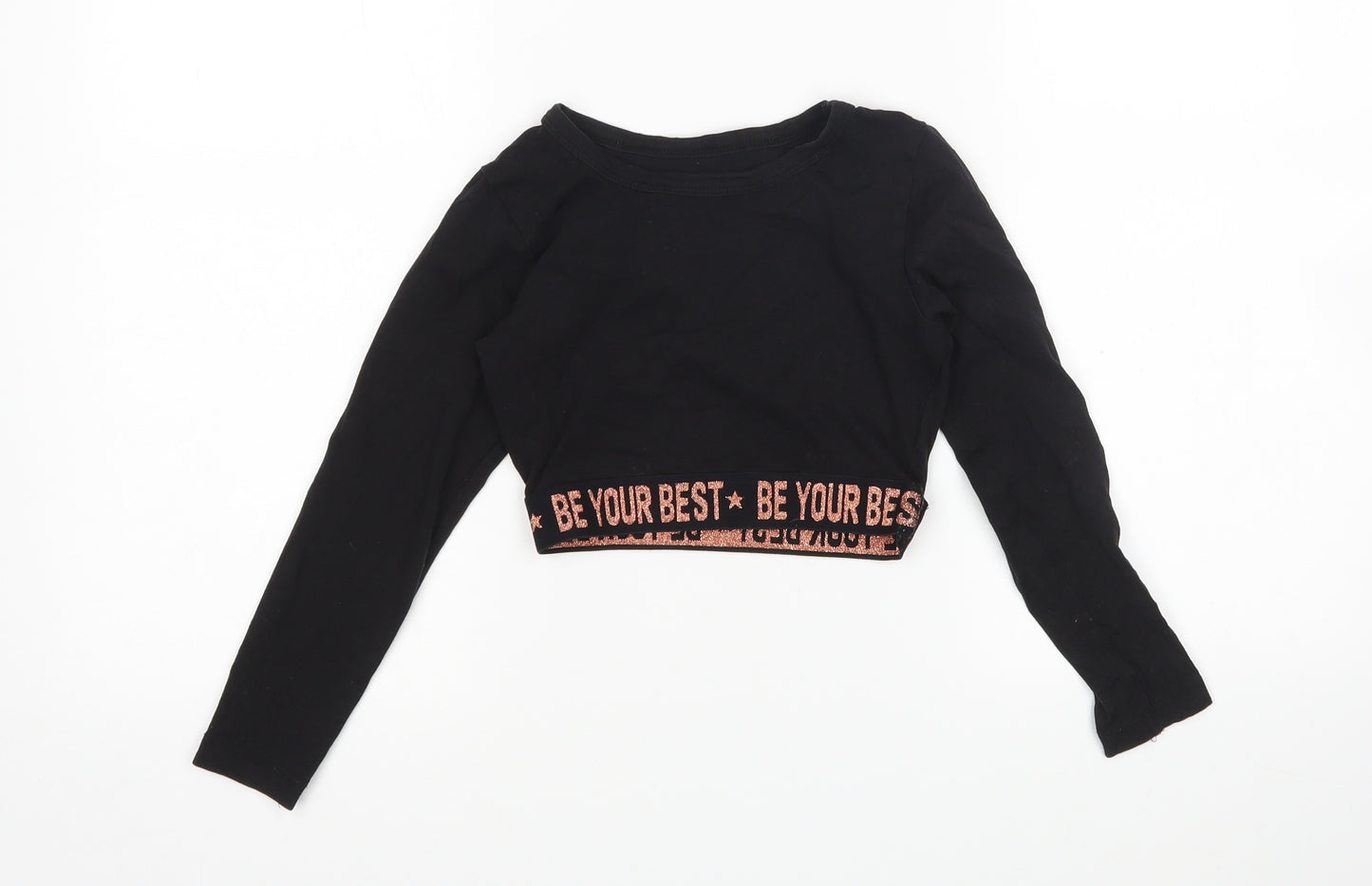 YD Girls Black   Cropped T-Shirt Size 8-9 Years