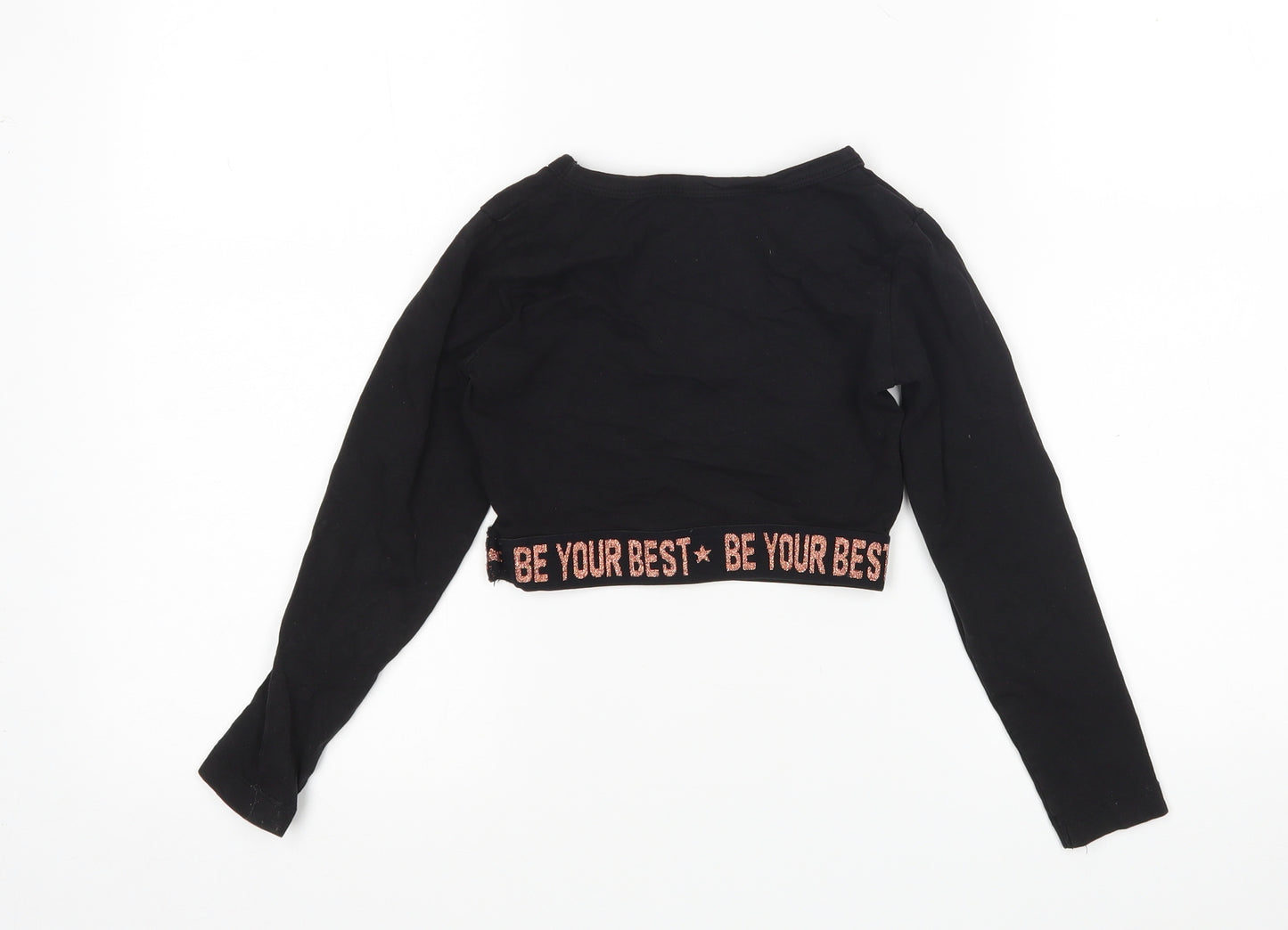 YD Girls Black   Cropped T-Shirt Size 8-9 Years