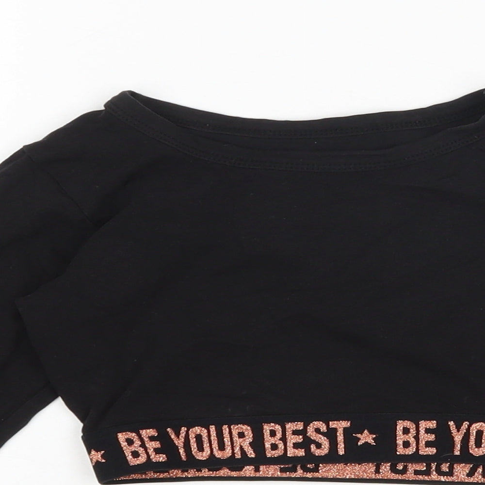 YD Girls Black   Cropped T-Shirt Size 8-9 Years