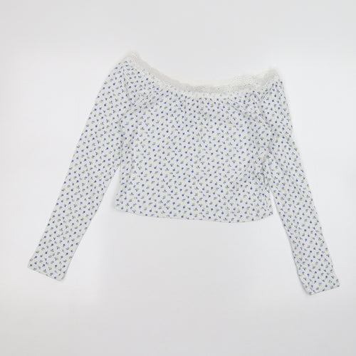 ASOS Womens White Floral  Basic T-Shirt Size 10