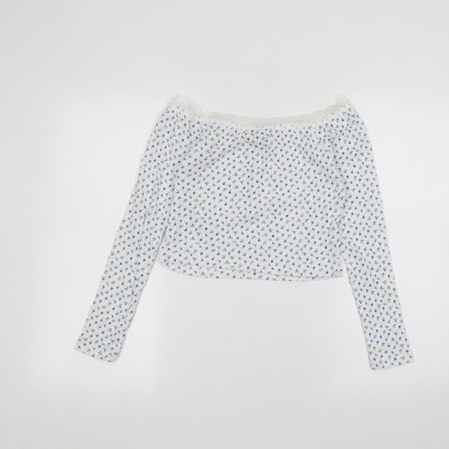ASOS Womens White Floral  Basic T-Shirt Size 10