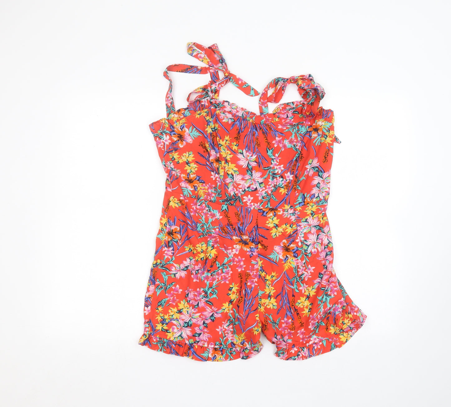 Boohoo Womens Red Floral  Jumpsuit One-Piece Size 12