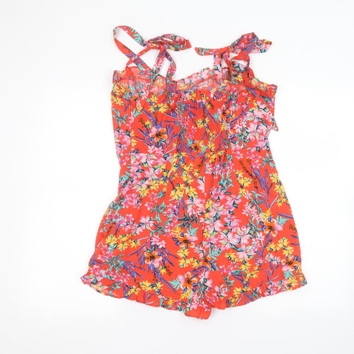 Boohoo Womens Red Floral  Jumpsuit One-Piece Size 12
