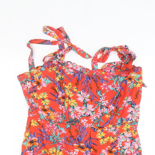 Boohoo Womens Red Floral  Jumpsuit One-Piece Size 12