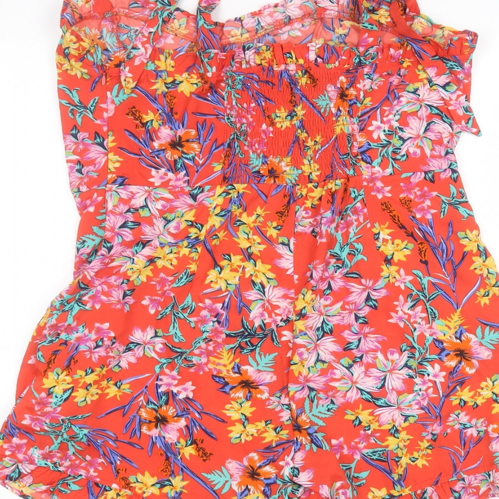 Boohoo Womens Red Floral  Jumpsuit One-Piece Size 12