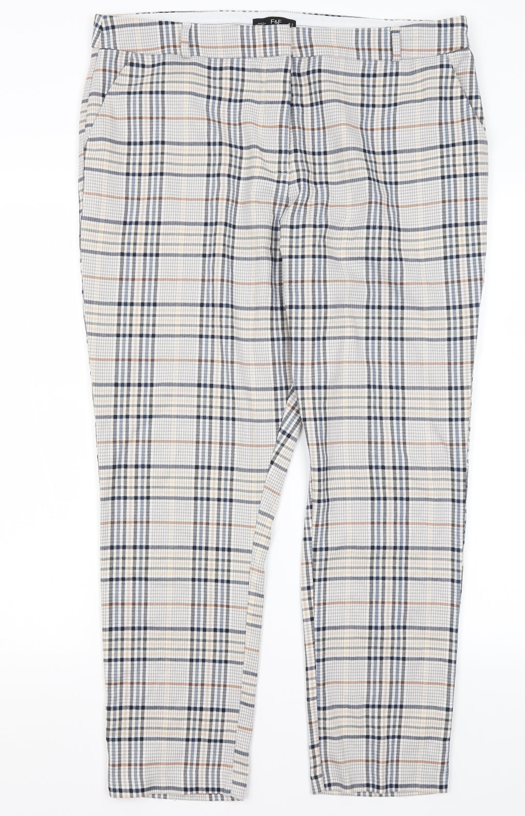 F&F Womens Beige Plaid Polyester Trousers  Size 16 L26 in Regular