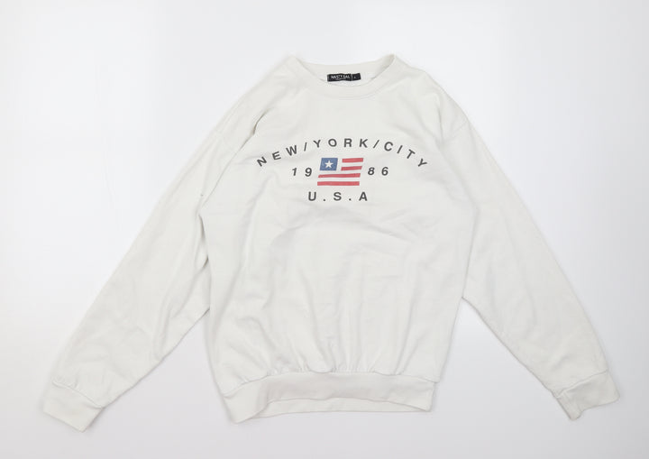 Nasty Gal Womens White Round Neck Polyester Pullover Jumper Size S - NYC