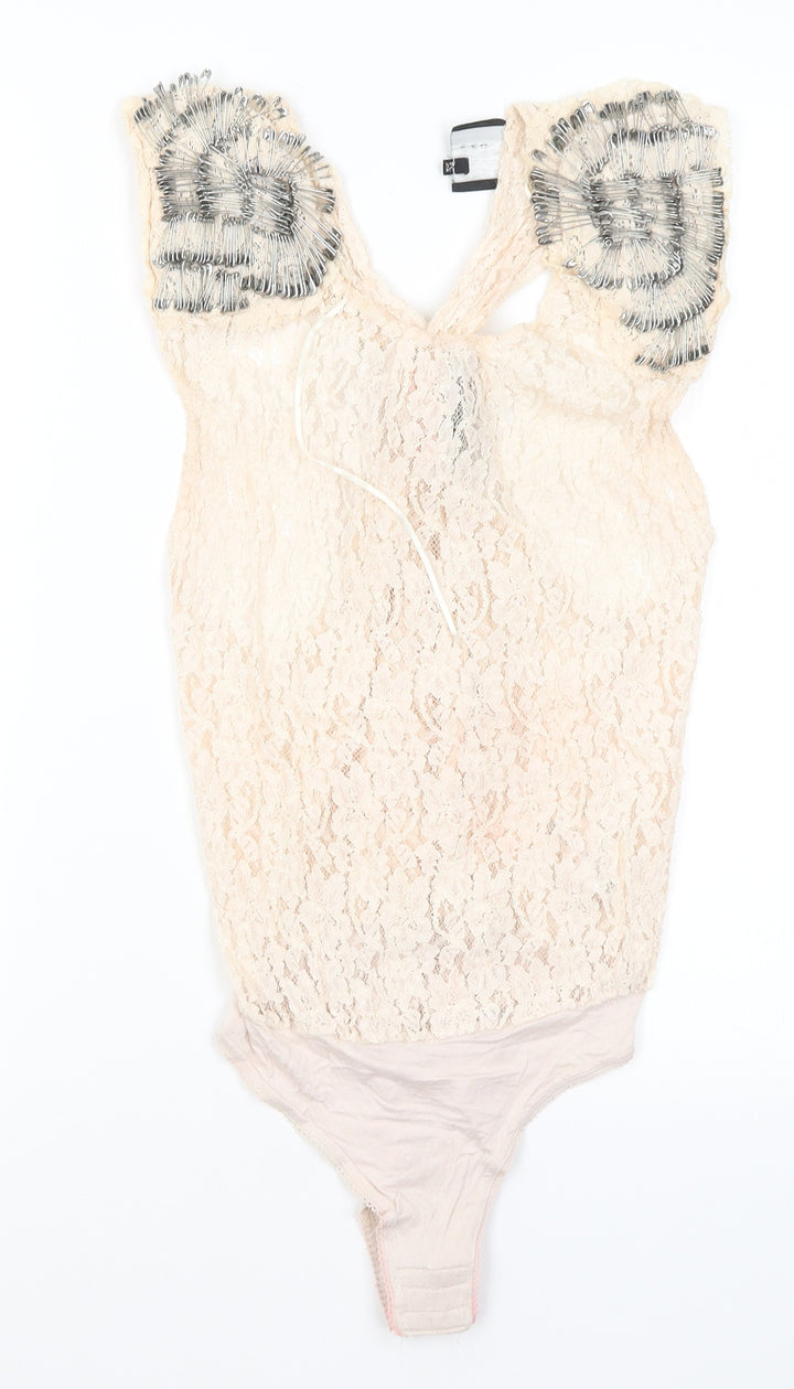 River Island Womens Beige Viscose Bodysuit One-Piece Size 8