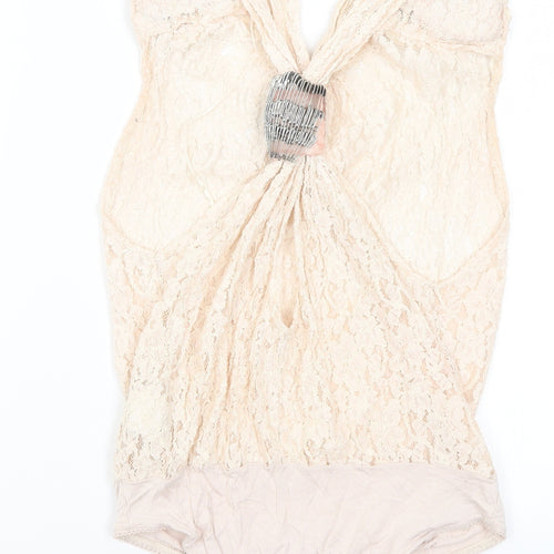 River Island Womens Beige  Viscose Bodysuit One-Piece Size 8