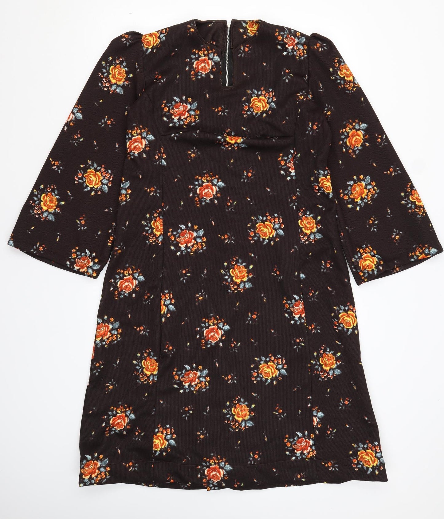Preworn Womens Brown Floral Polyester A-Line  Size M