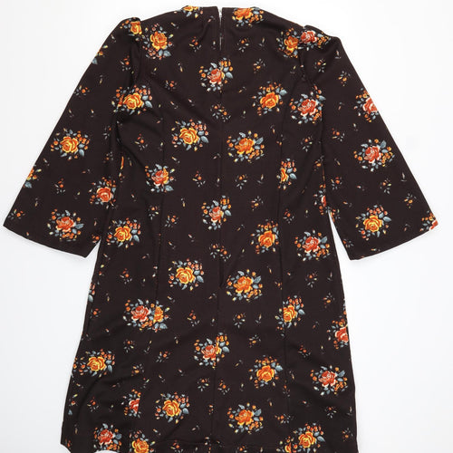 Preworn Womens Brown Floral Polyester A-Line  Size M